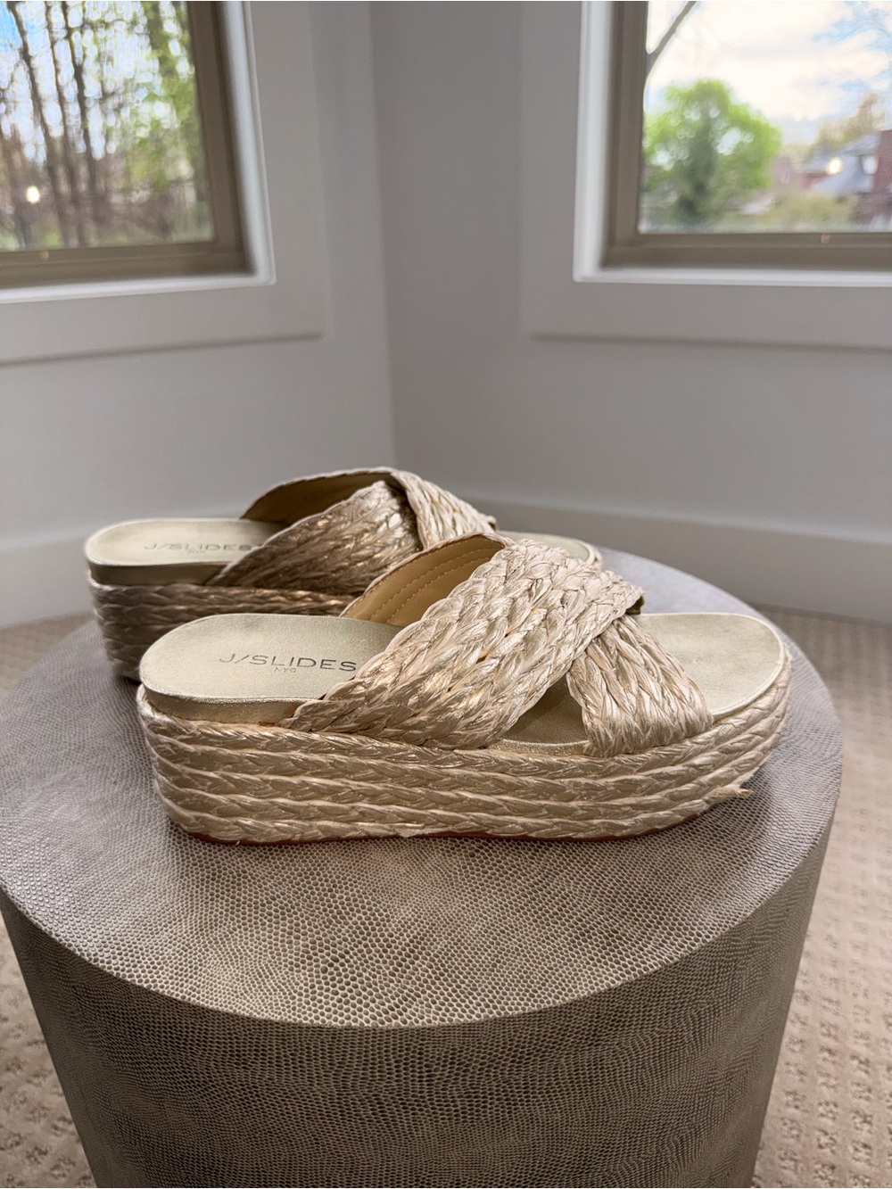 J/SLIDES Braided Metallic Platform Slide - Gold